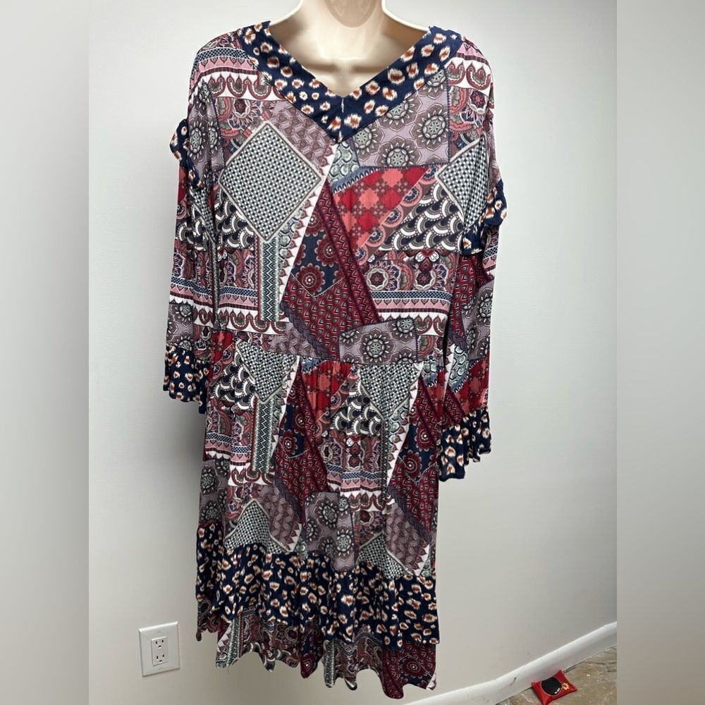 Three Bird Nest Patchwork Dress - Red, Blue, Black - Picture 5 of 9